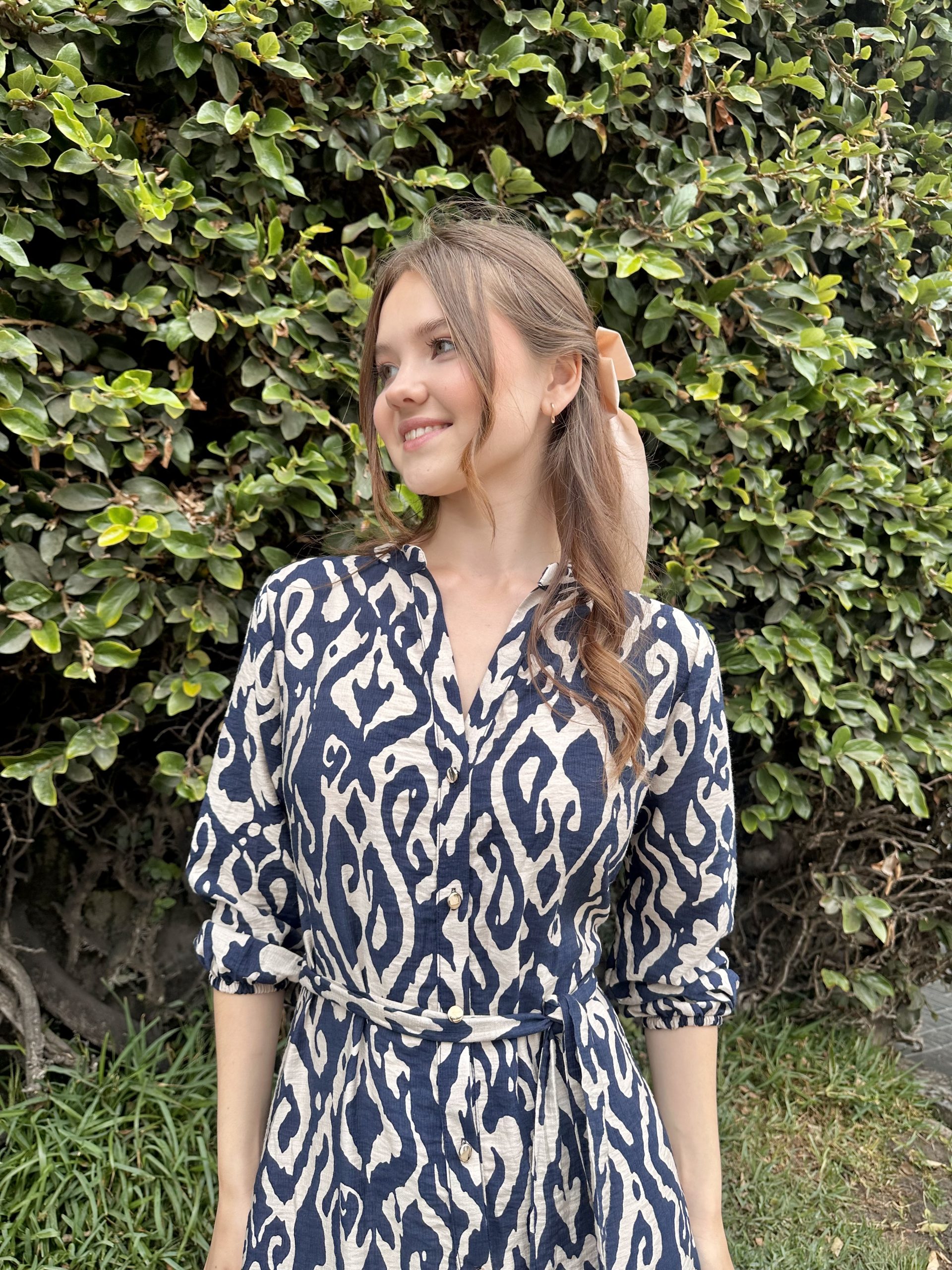 VESTIDO TOSCANA AZUL CON BEIGE - Imagen 3