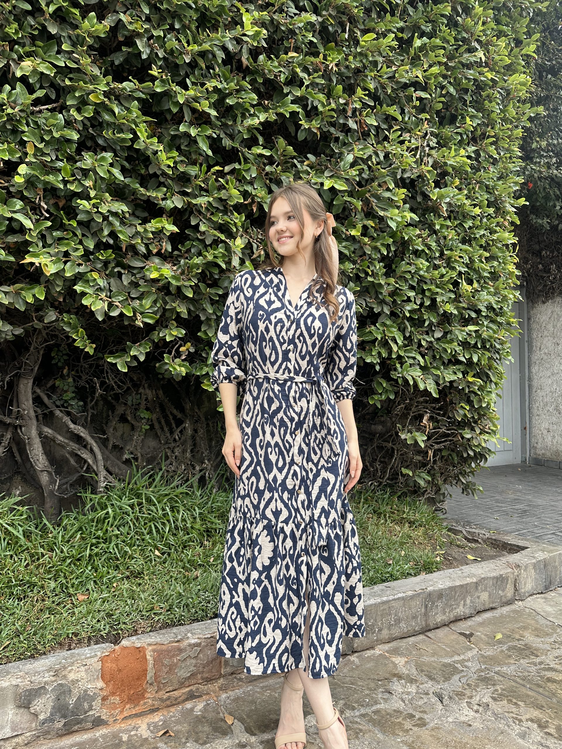 VESTIDO TOSCANA AZUL CON BEIGE - Imagen 2