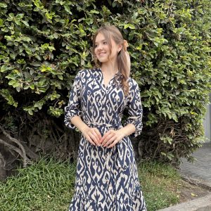 VESTIDO TOSCANA AZUL CON BEIGE