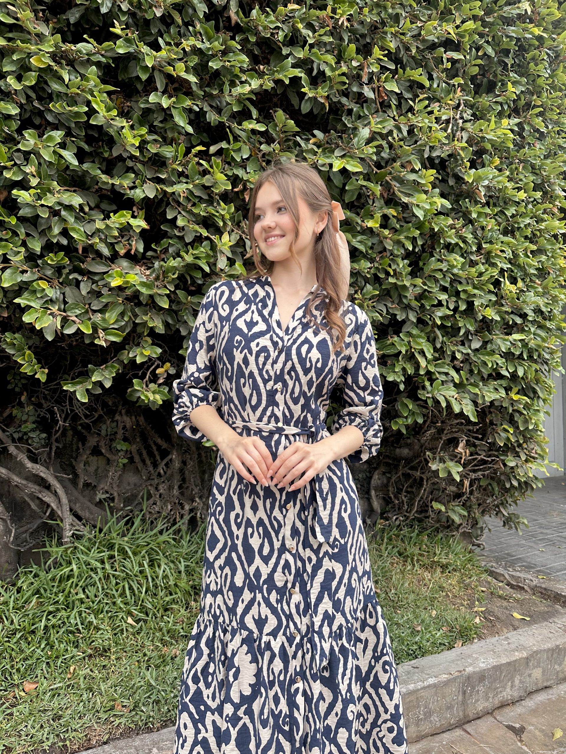 VESTIDO TOSCANA AZUL CON BEIGE